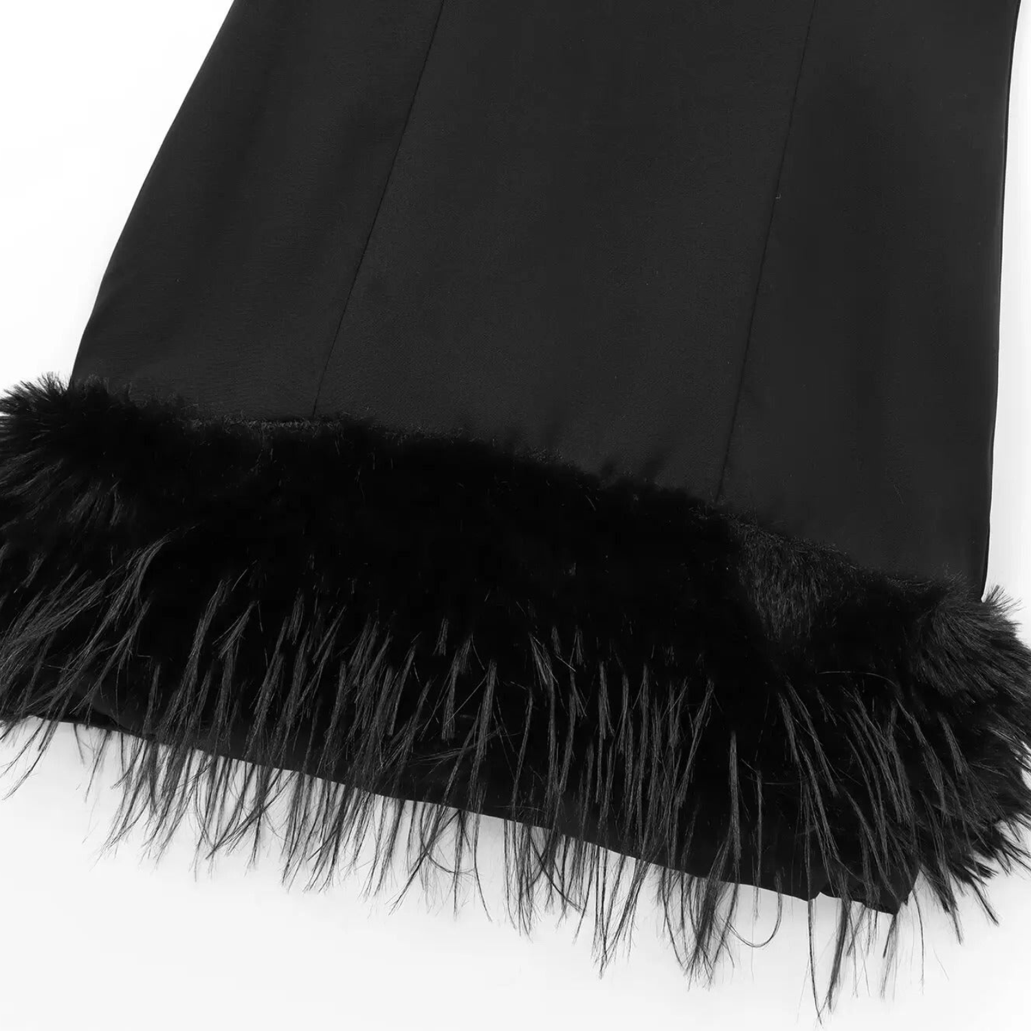 Eliza | Black Sleeveless Mini Dress with Feather Details