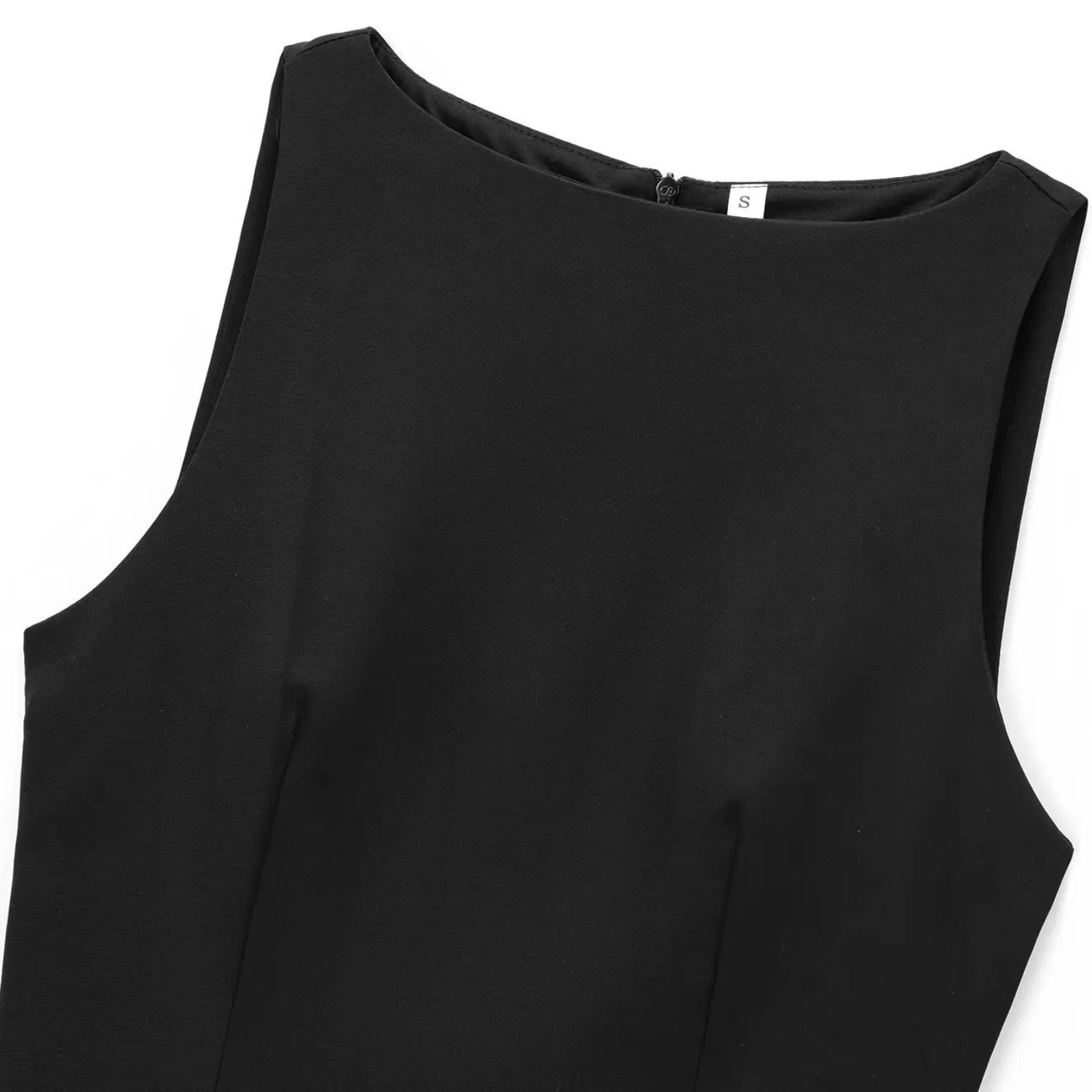Eliza | Black Sleeveless Mini Dress with Feather Details