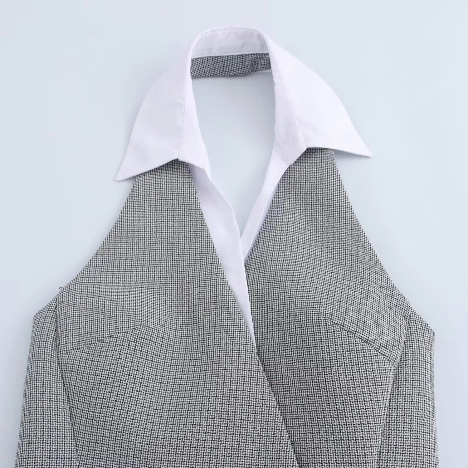 Lana | Grey Sleeveless Mini Dress with Turn-Down Collar and Double-Buttoned Detail