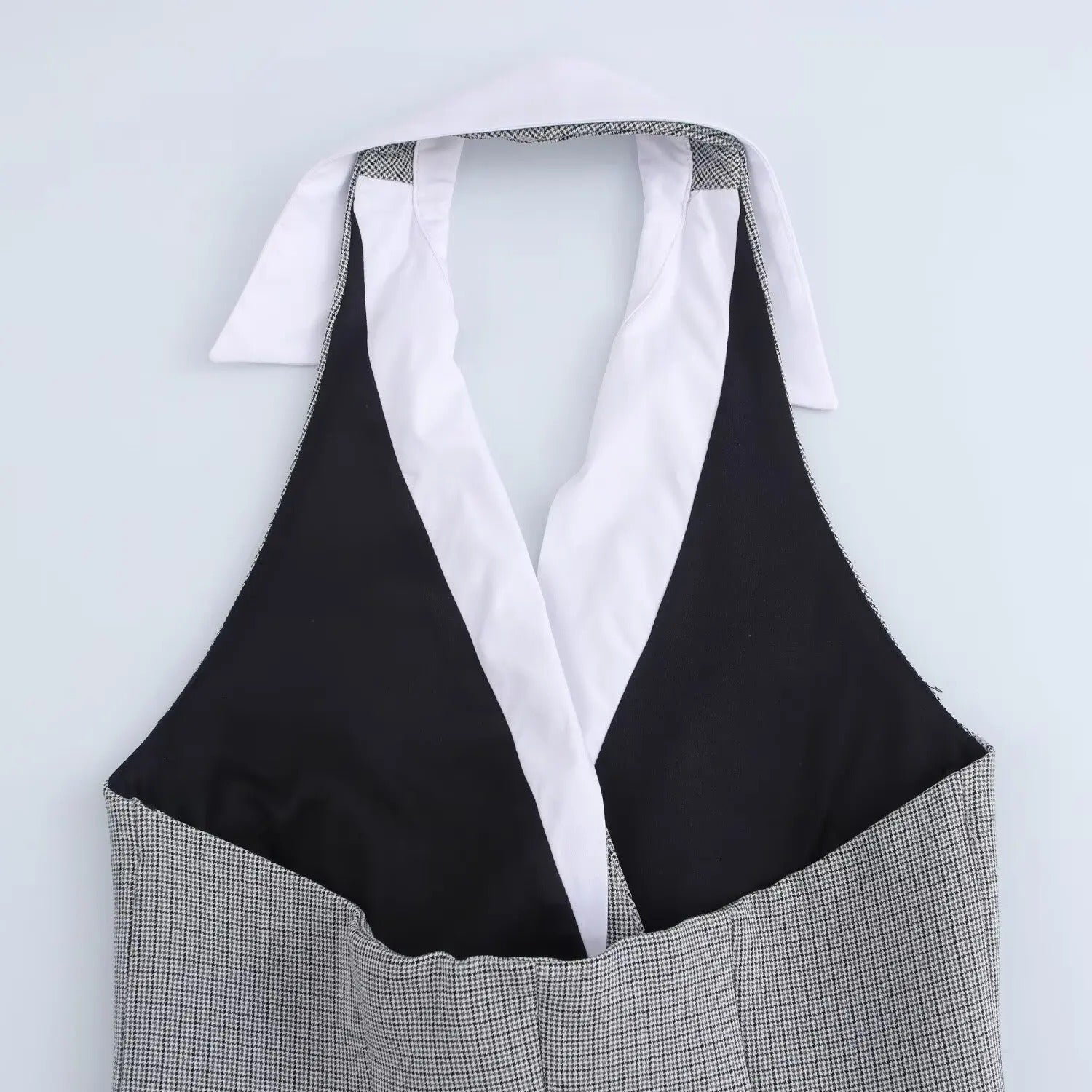 Lana | Grey Sleeveless Mini Dress with Turn-Down Collar and Double-Buttoned Detail