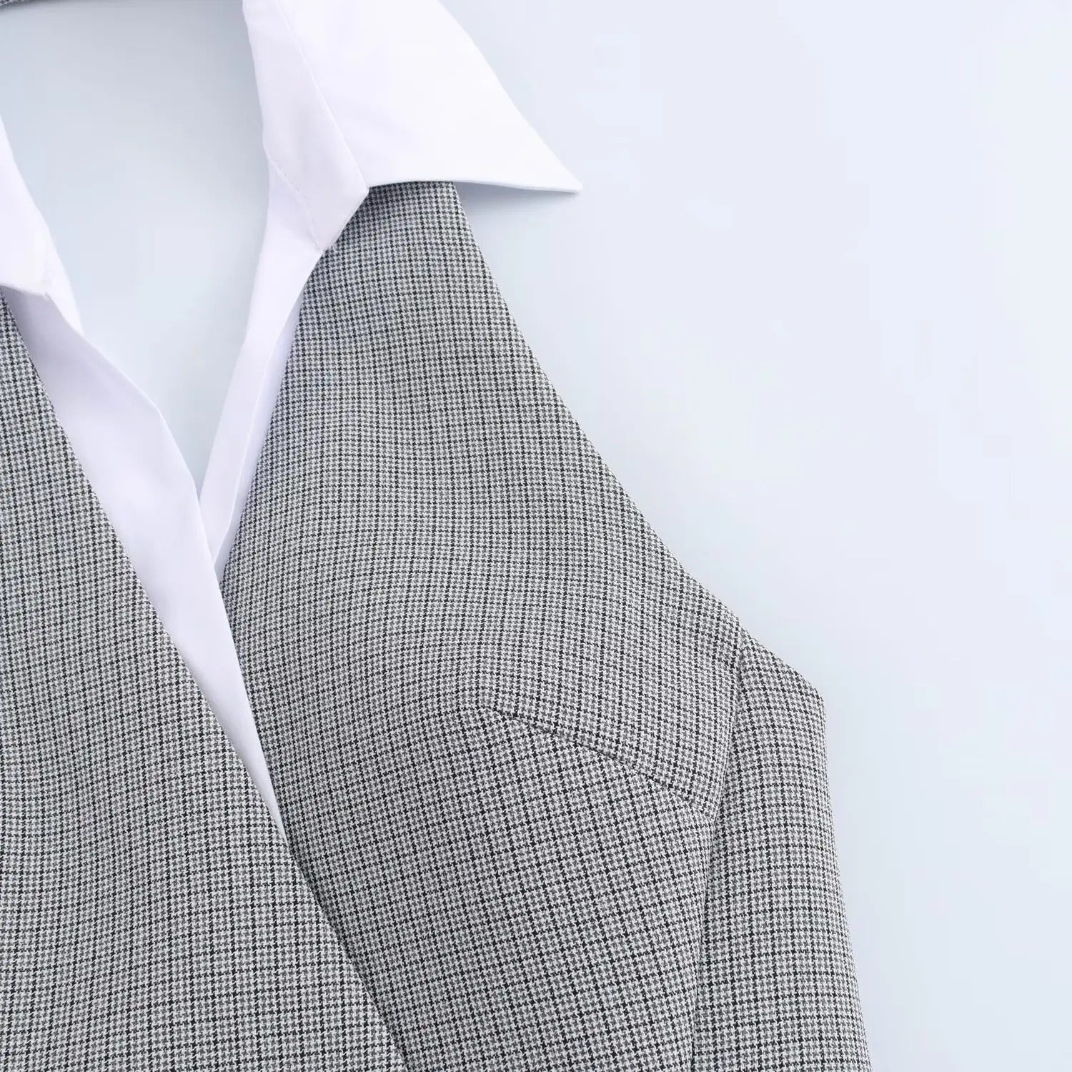 Lana | Grey Sleeveless Mini Dress with Turn-Down Collar and Double-Buttoned Detail