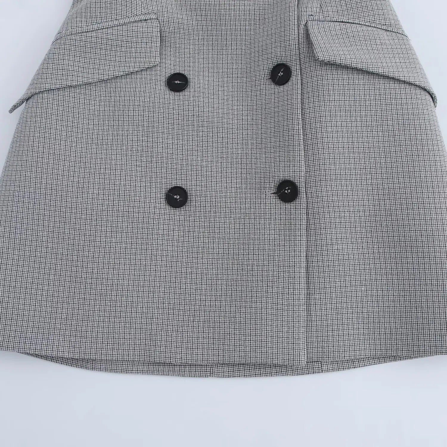 Lana | Grey Sleeveless Mini Dress with Turn-Down Collar and Double-Buttoned Detail